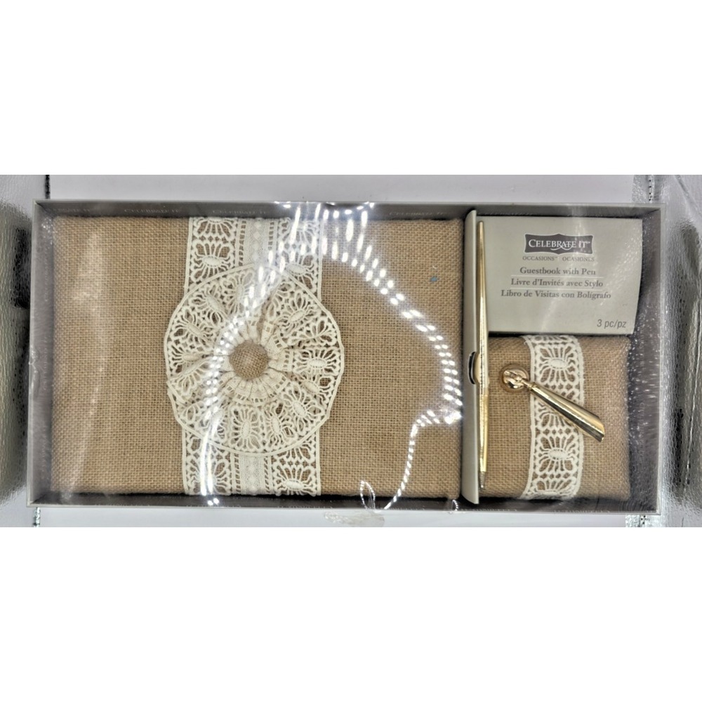 Guest Book & Pen Set by Celebrate It: Burlap Cover Rustic Weddings Anniversaries